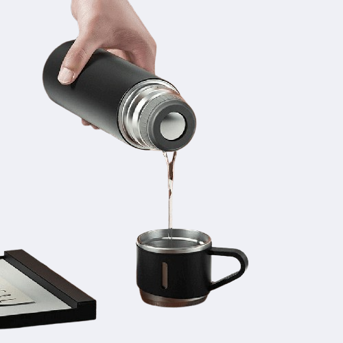 500ml Stainless Steel Vacuum Flask Gift Set with 3 Mugs