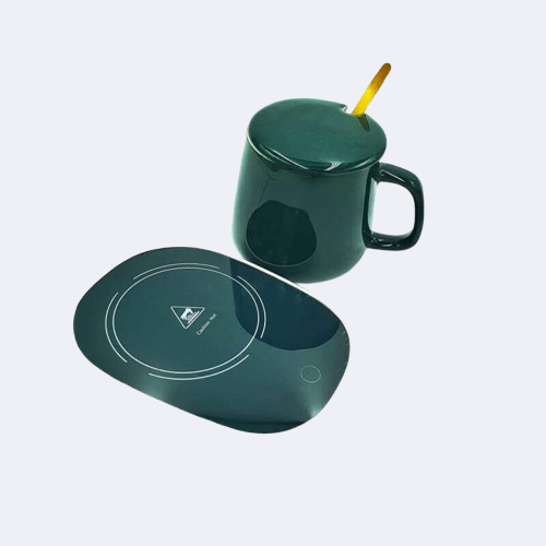 Portable coffee ceramic mug set with warming coaster