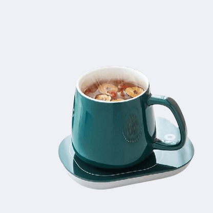Portable coffee ceramic mug set with warming coaster